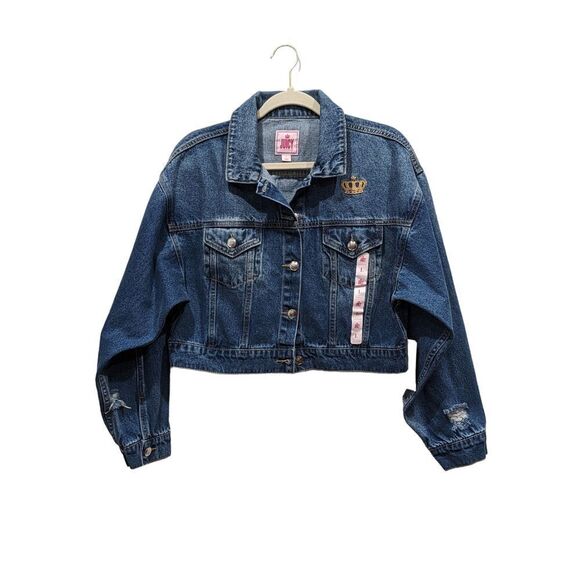 Juicy Couture Jackets & Blazers - New! Juicy Couture Cropped Distressed Embroidered Crown Denim Jacket, L
